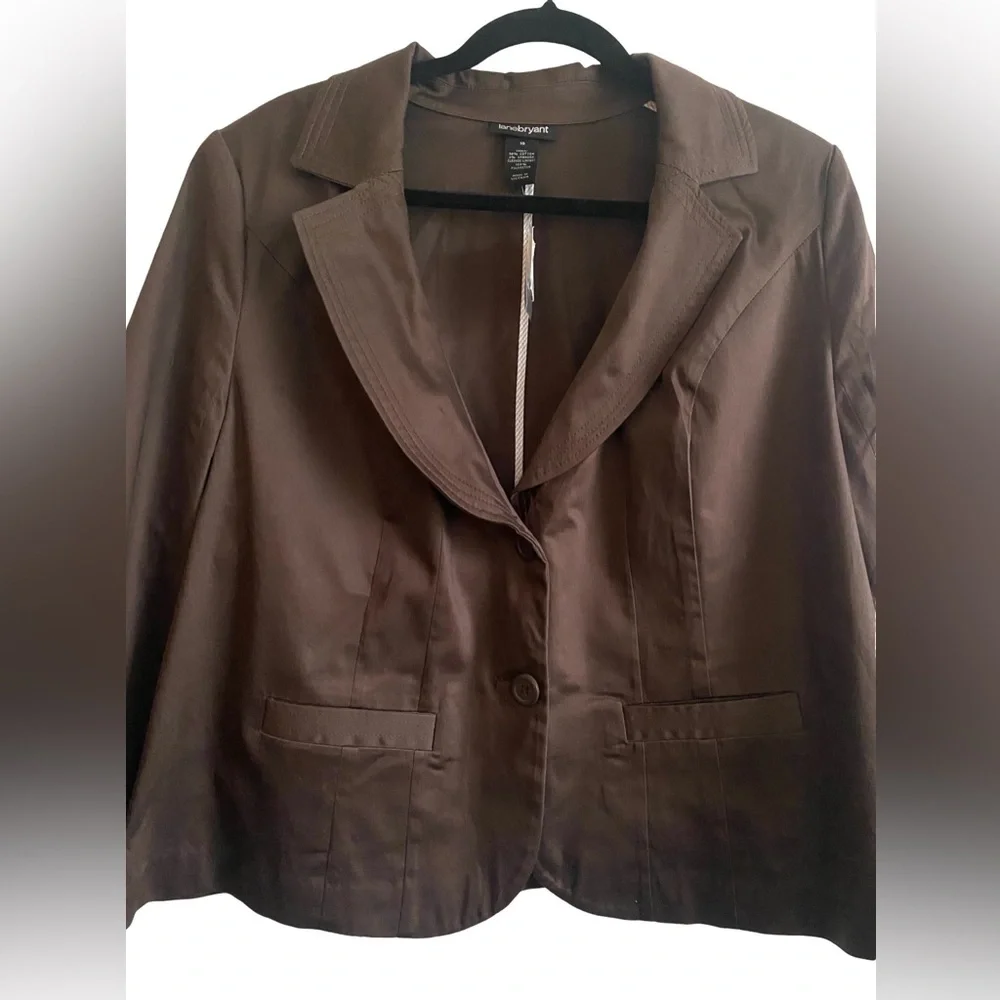Lane Bryant Notch Lapel Blazer 18 Brown Lined Short Cotton 2 Button Jacket